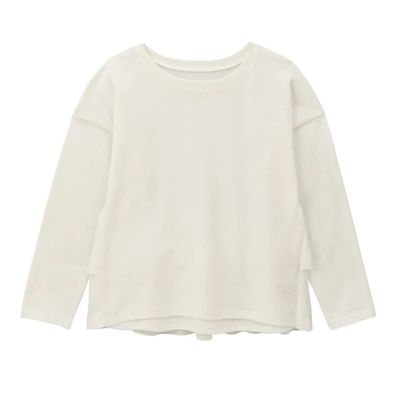 日本千趣會 - (孩子) 後腰蛋糕薄紗拼接長袖上衣-灰杏