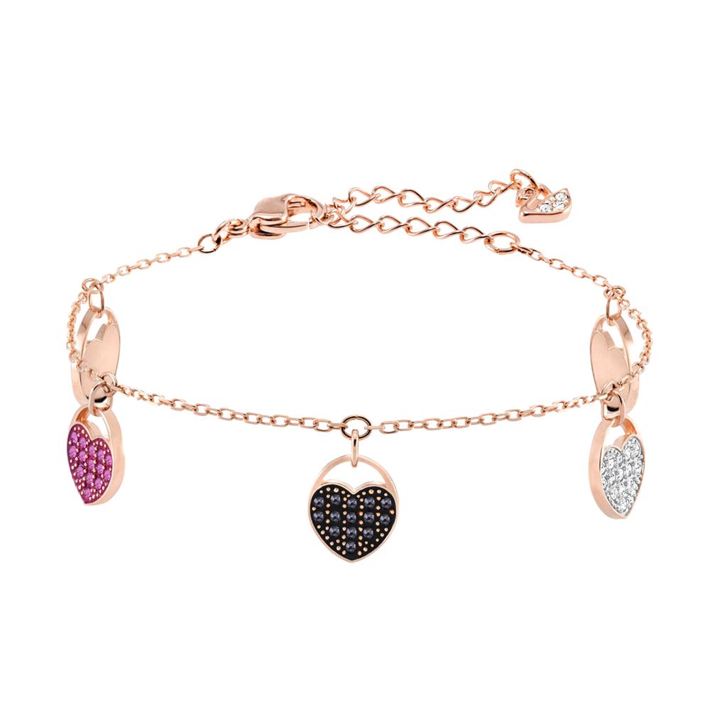 三色鑲鑽愛心手鍊 (玫瑰金)