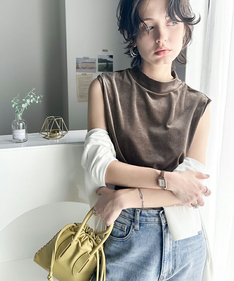 日本 Classical Elf - 高級絨感立領無袖上衣-孔雀藍