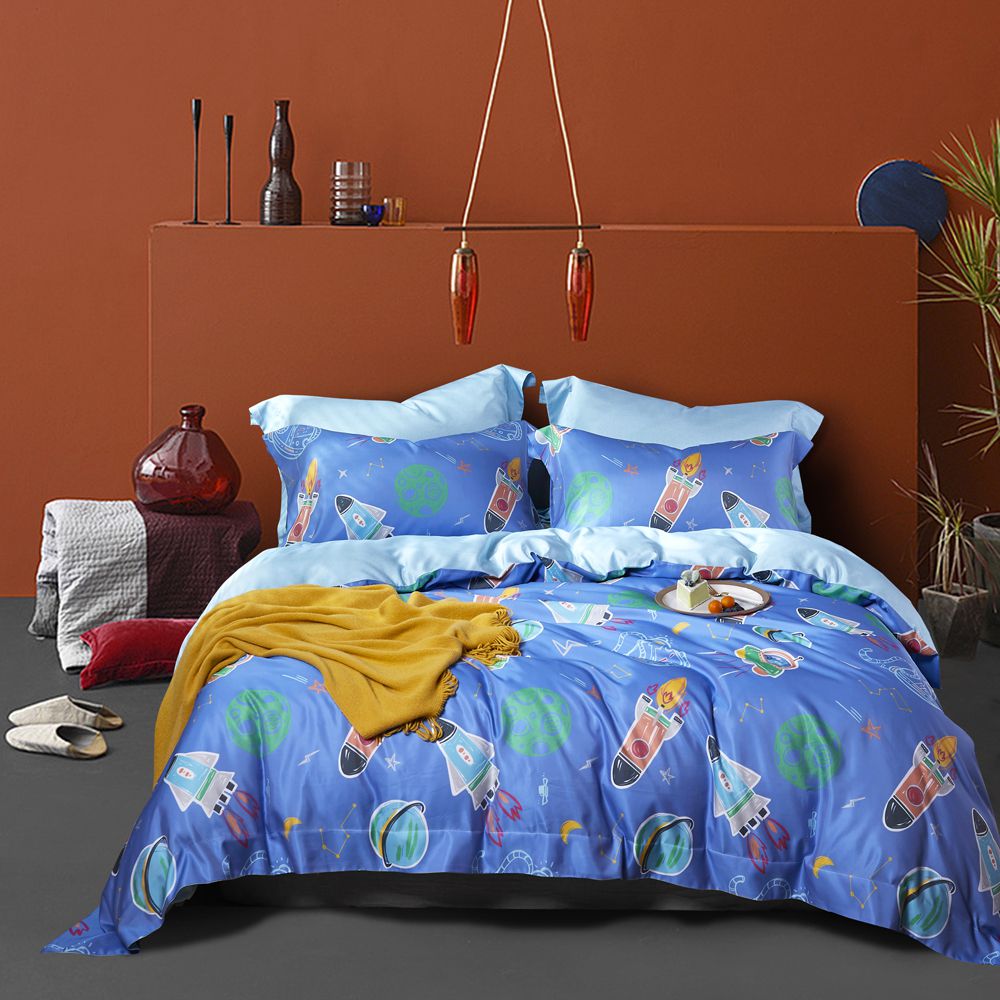 吸濕排汗天絲-星際探險-雙人床包被套組(含床包*1+被套*1+枕套*2)