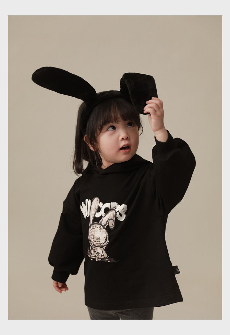 連帽寬鬆長袖帽T-可愛兔兔-紅色