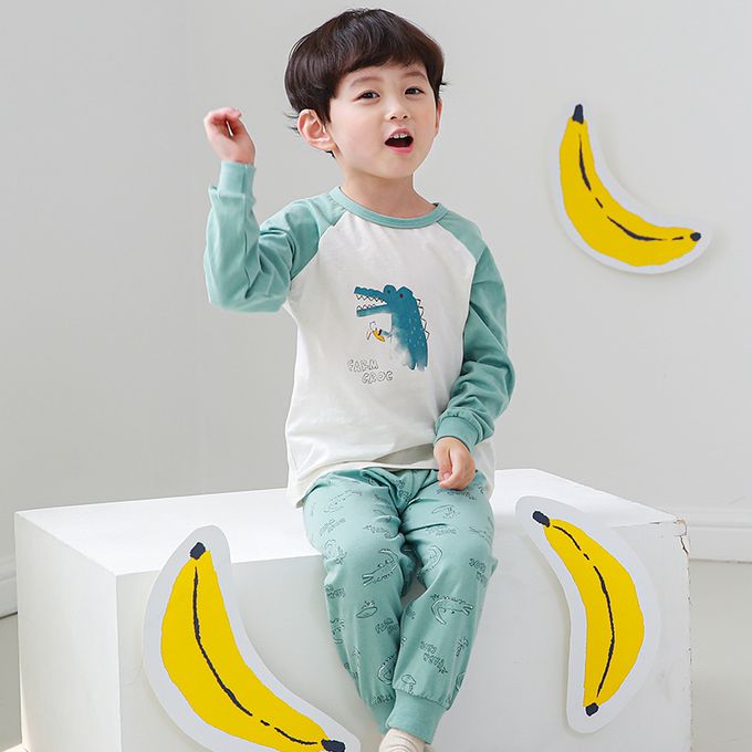 正韓 Cogibu - 極舒適無螢光劑 100% 有機棉幼兒/兒童睡衣/家居服套裝組-小鱷魚