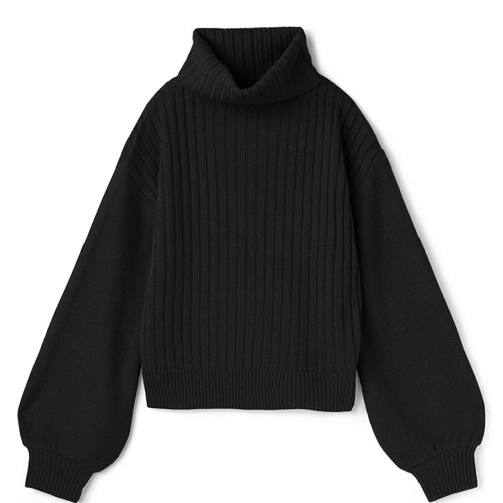 日本 GRL - 寬鬆高領羅紋針織上衣-黑