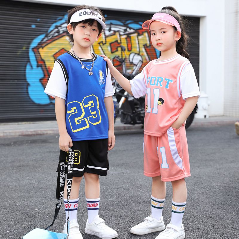 假兩件兒童速乾短袖運動套裝-數字11-綠色