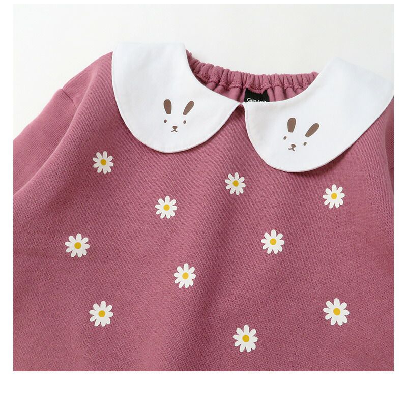 日本 ZOOLAND - 童趣印花圓領純棉長袖上衣-兔兔甜點-淺灰杏