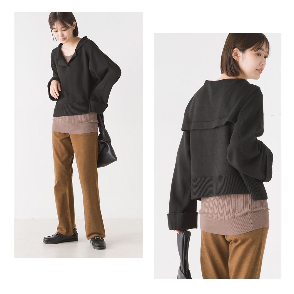 日本 OMNES - 質感水手翻領短版針織上衣-青草綠-2310