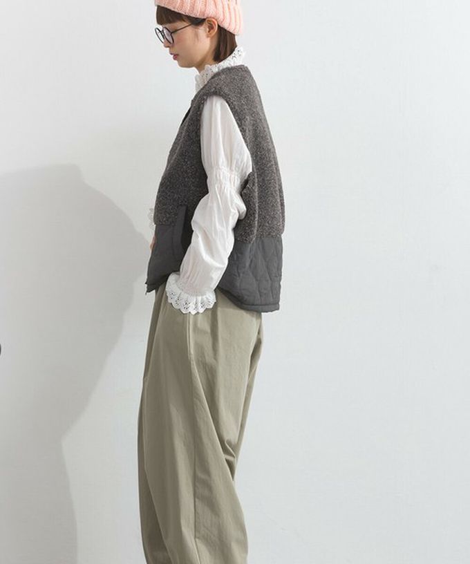 日本 Lupilien - 文青風異素材毛絨拼接保暖背心-炭灰