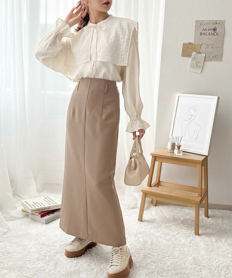 日本 Classical Elf - 四季百搭顯瘦後開衩長裙-黑