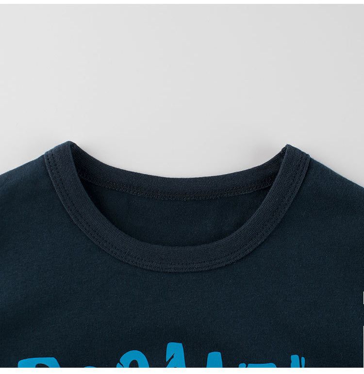 純棉圓領薄長袖上衣-恐龍踢足球-深藍色