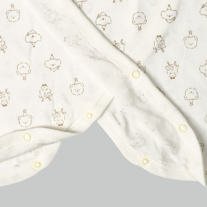 akachan honpo - 長袖蝴蝶裝2件組-按扣款 動物園-米白色 (50~60cm)