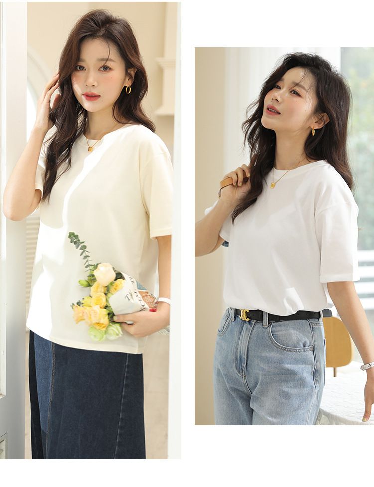 寬鬆圓領短袖上衣-橘色