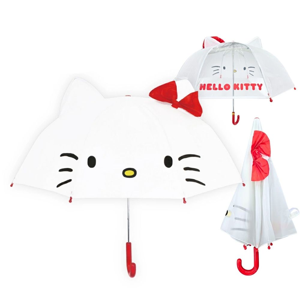 立體耳朵造型兒童直傘-卡通人物凱蒂貓-白 (親骨47cm)