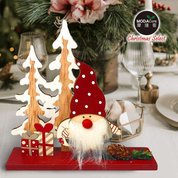 MODACore 摩達客 - 可愛點點紅帽聖誕老公公木質擺飾