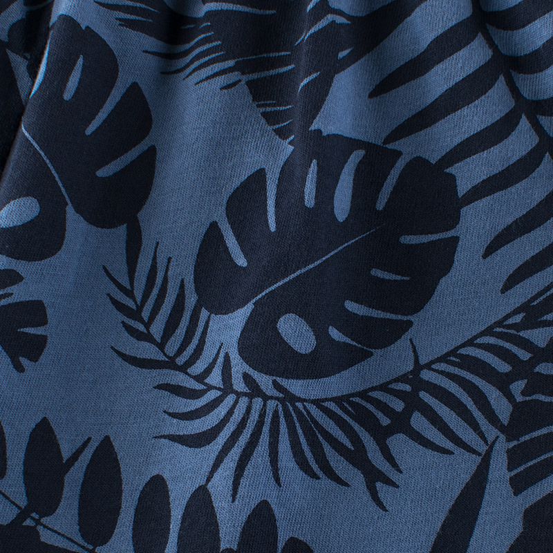 純棉腰鬆緊休閒五分褲-葉子-海軍藍