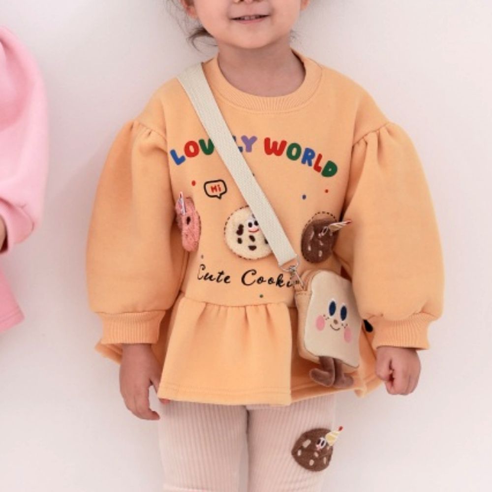 Coco rabbit (附包包,內磨毛)休閒拼接長袖洋裝-毛絨餅乾-芥黃