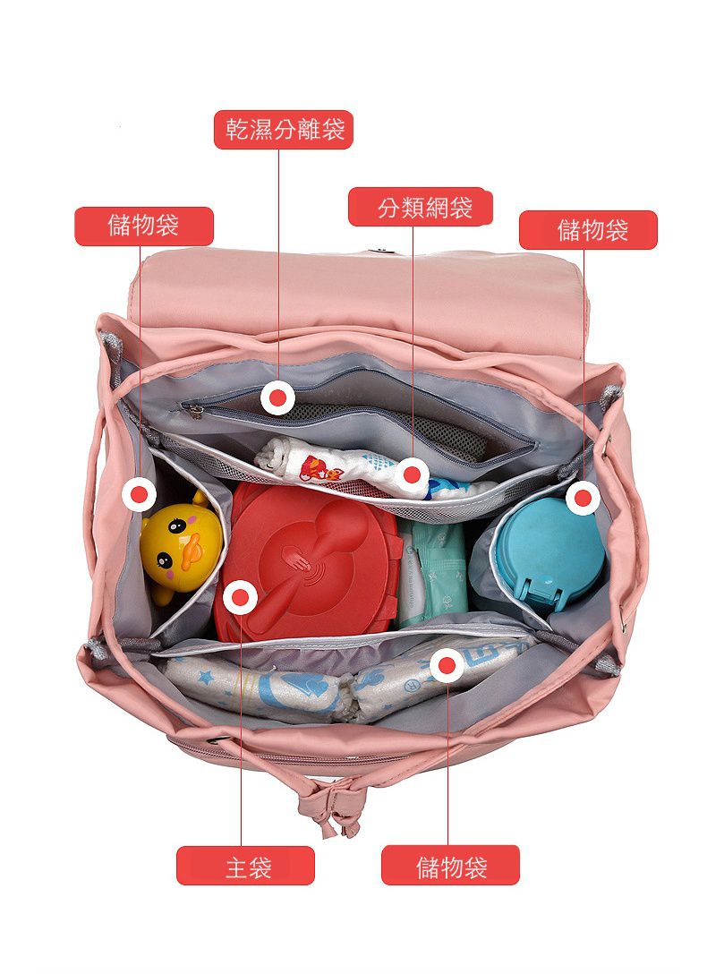 時尚多功能乾濕分離媽媽包/後背包-抽繩款-黑色 (40x34x19cm)