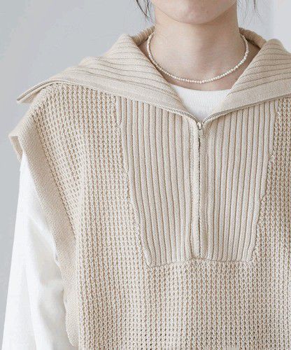 日本 Bou Jeloud - 拉鍊翻領針織背心-黑