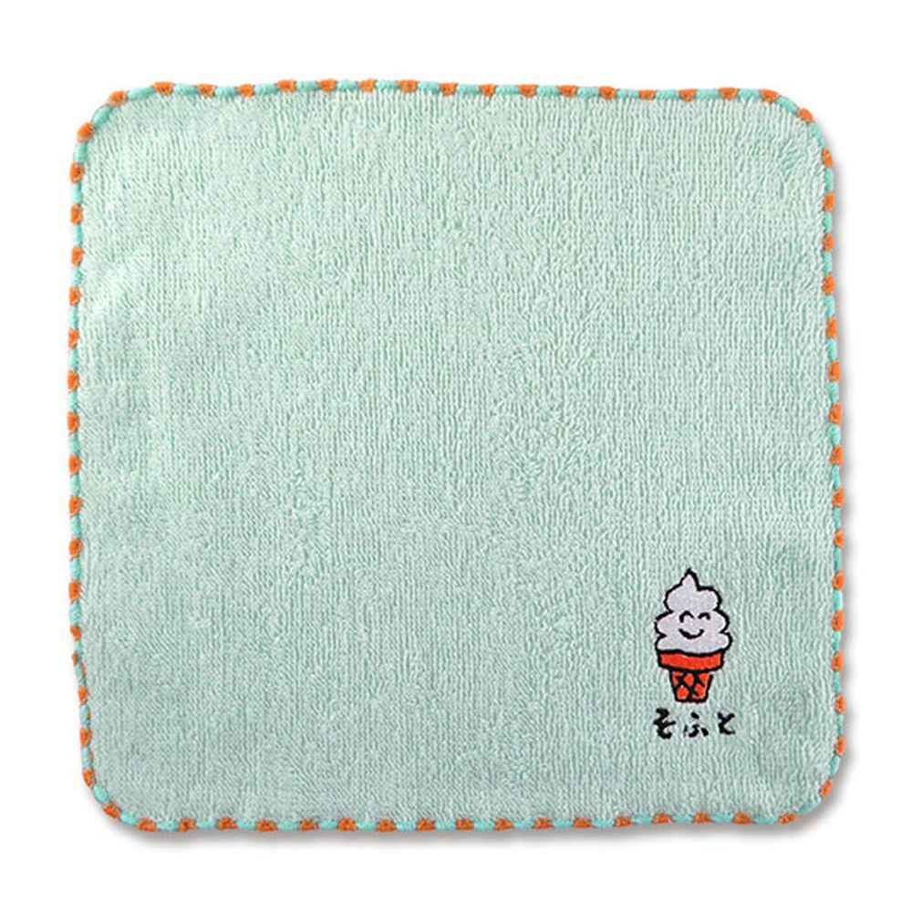 日本 OKUTANI - 童趣插畫小方巾/手帕-冰淇淋-果綠 (20x20cm)
