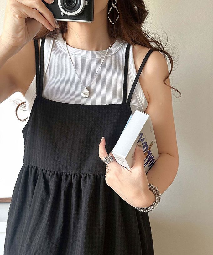 日本 Classical Elf - 成熟可愛感後綁帶吊帶洋裝-格子-灰黑