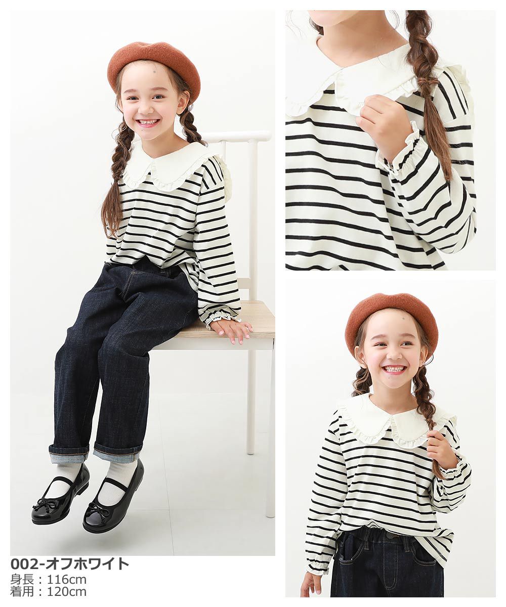 日本 devirock - 文藝荷葉領薄長袖上衣-黑