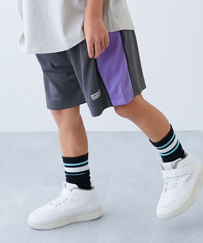 日本 devirock - 速乾網眼撞色系涼爽短褲-黑x灰