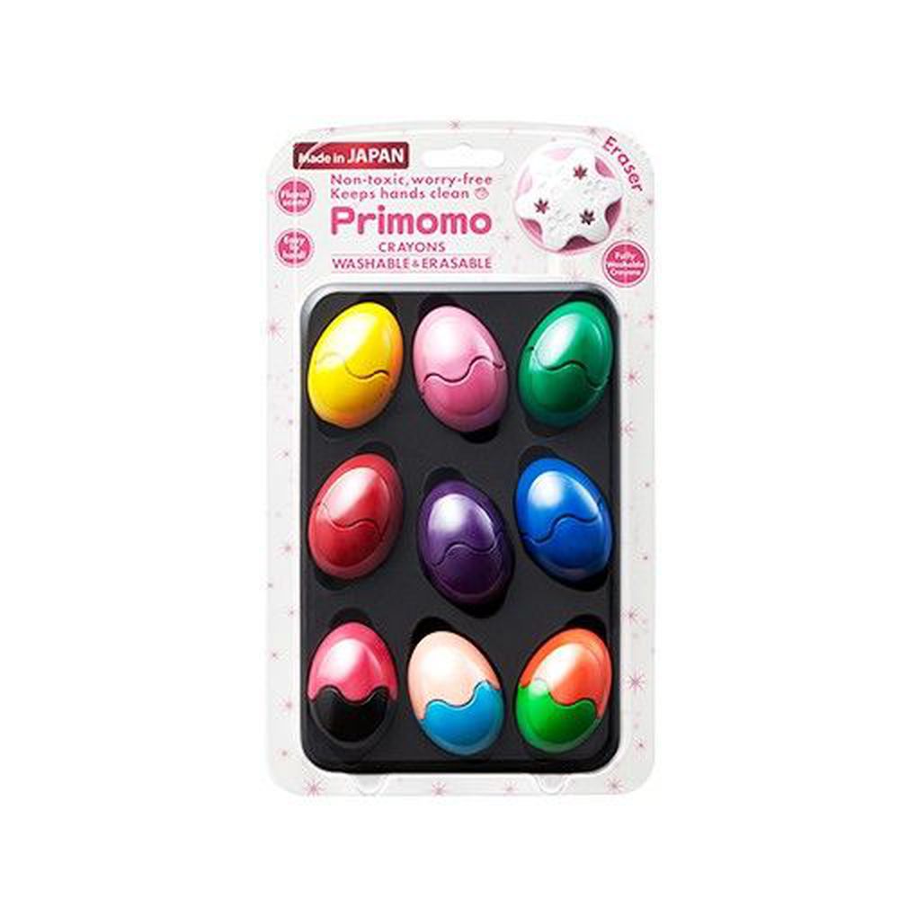 日本 Primomo - Primomo普麗貓趣味蠟筆(附橡皮擦)-蛋殼型-12色-1入組