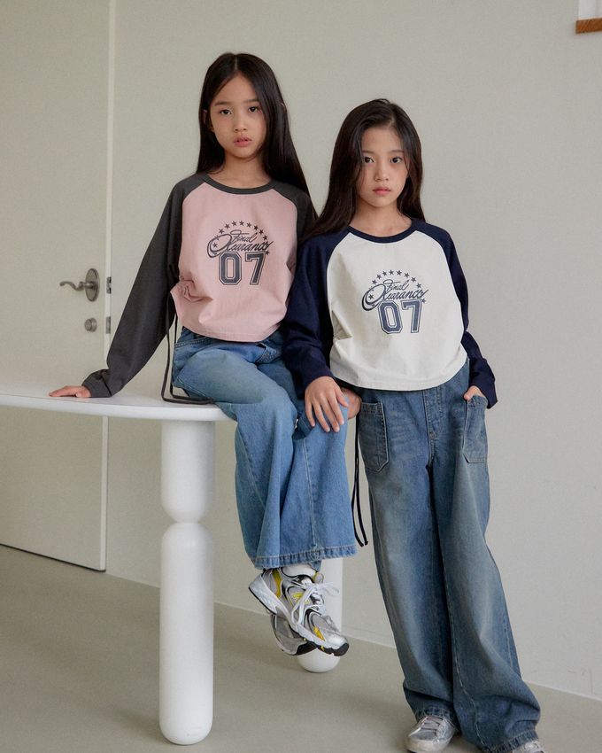 韓國 sm2 - 復古Y2K長袖短版上衣-深灰X粉