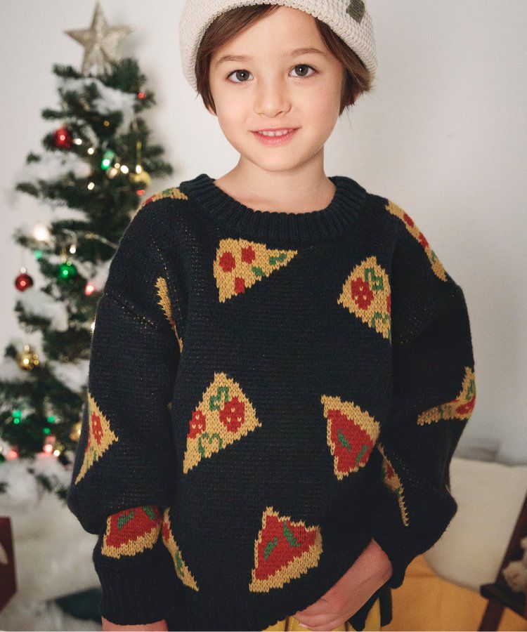 日本 BREEZE - 童趣印花柔軟針織毛衣-微笑-黑