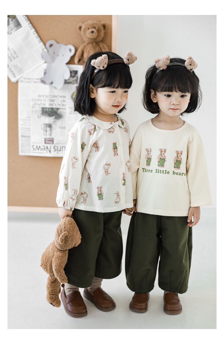 腰鬆緊五分百搭寬褲-熊熊-綠色