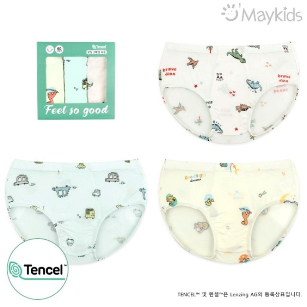 (3入組)男寶天絲莫代爾透氣三角褲-繽紛車車X恐龍-米白X米黃X淺綠