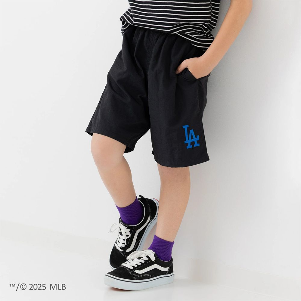 MLB 刺繡logo輕便尼龍短褲-洛杉磯道奇-黑