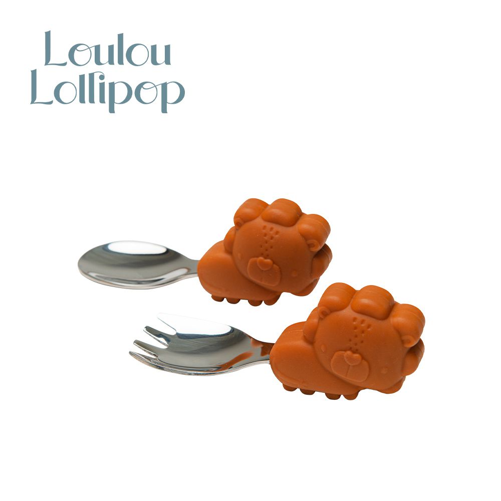 Loulou Lollipop - 加拿大 動物造型 304不鏽鋼學習訓練叉匙組-勇敢萊恩