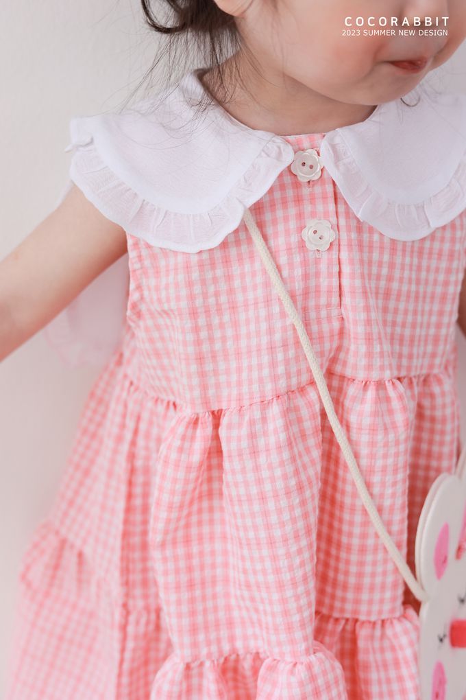 韓國 Coco rabbit - (附包包)兔耳造型格子背心洋裝-淺粉