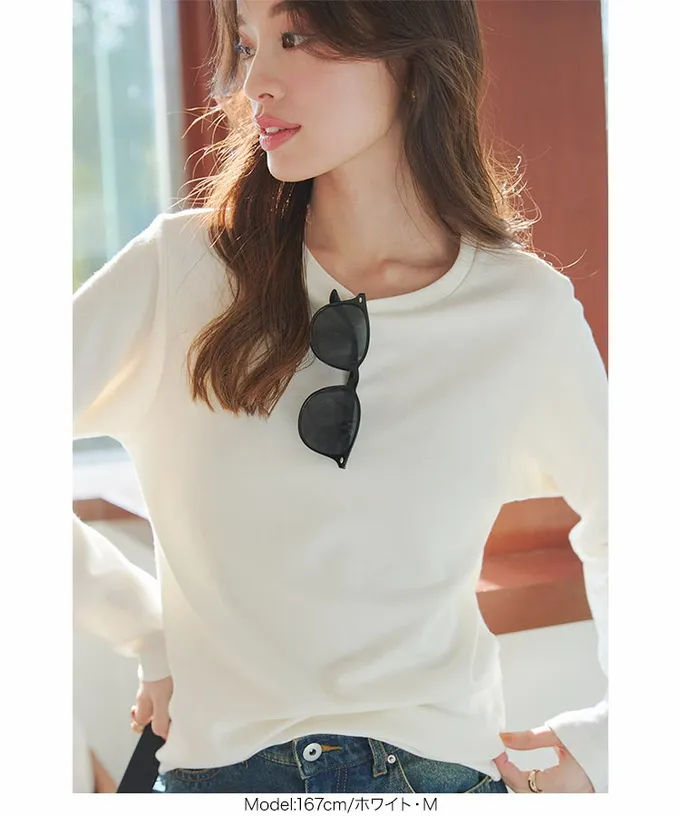 日本 Kobe Lettuce - 吸濕發熱簡約保暖長袖上衣-白