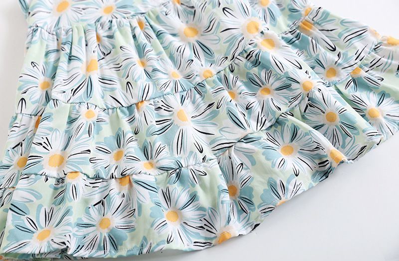 甜美蛋糕裙洋裝-滿版花朵-藍+粉+橘