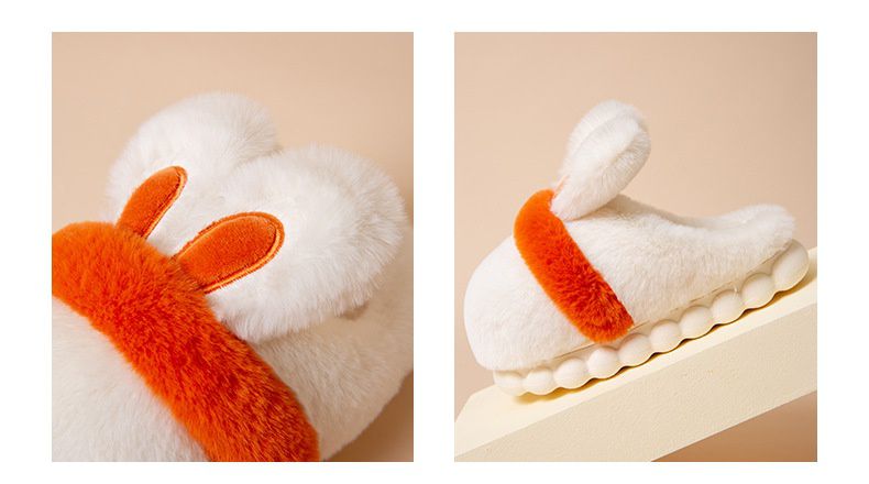 兒童毛毛保暖室內拖鞋(厚底)-兔耳-粉色