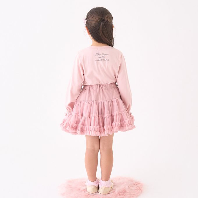 日本 Lycee mine - 夢幻印花荷葉縮口長袖上衣-甜美馬卡龍-粉紅