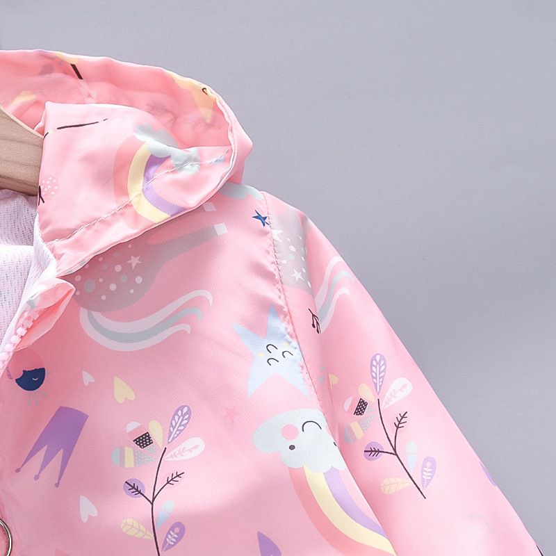 兒童連帽防風外套-星星+彩虹+獨角獸-粉色