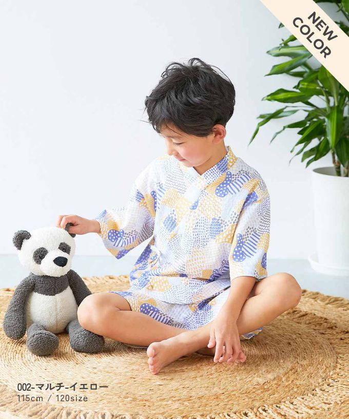 日本 devirock - 期間限定！夏日風情甚平套裝-花朵-黑