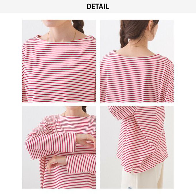 日本 OMNES - 100%棉 經典款細條紋長袖上衣-白底紅條紋