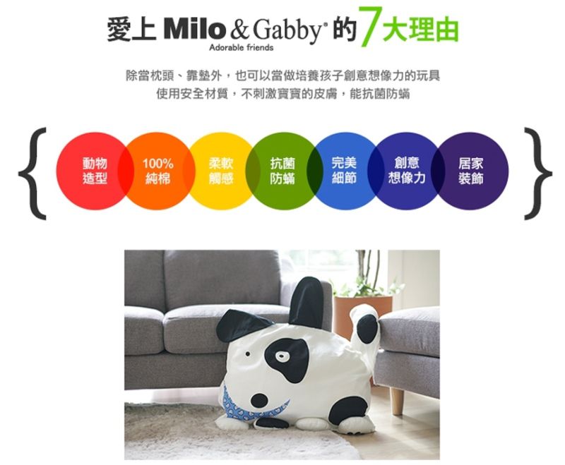 美國 Milo & Gabby - 動物好朋友-可水洗防蹣枕心+枕套組-TOM小虎 (mini枕-1歲以上)