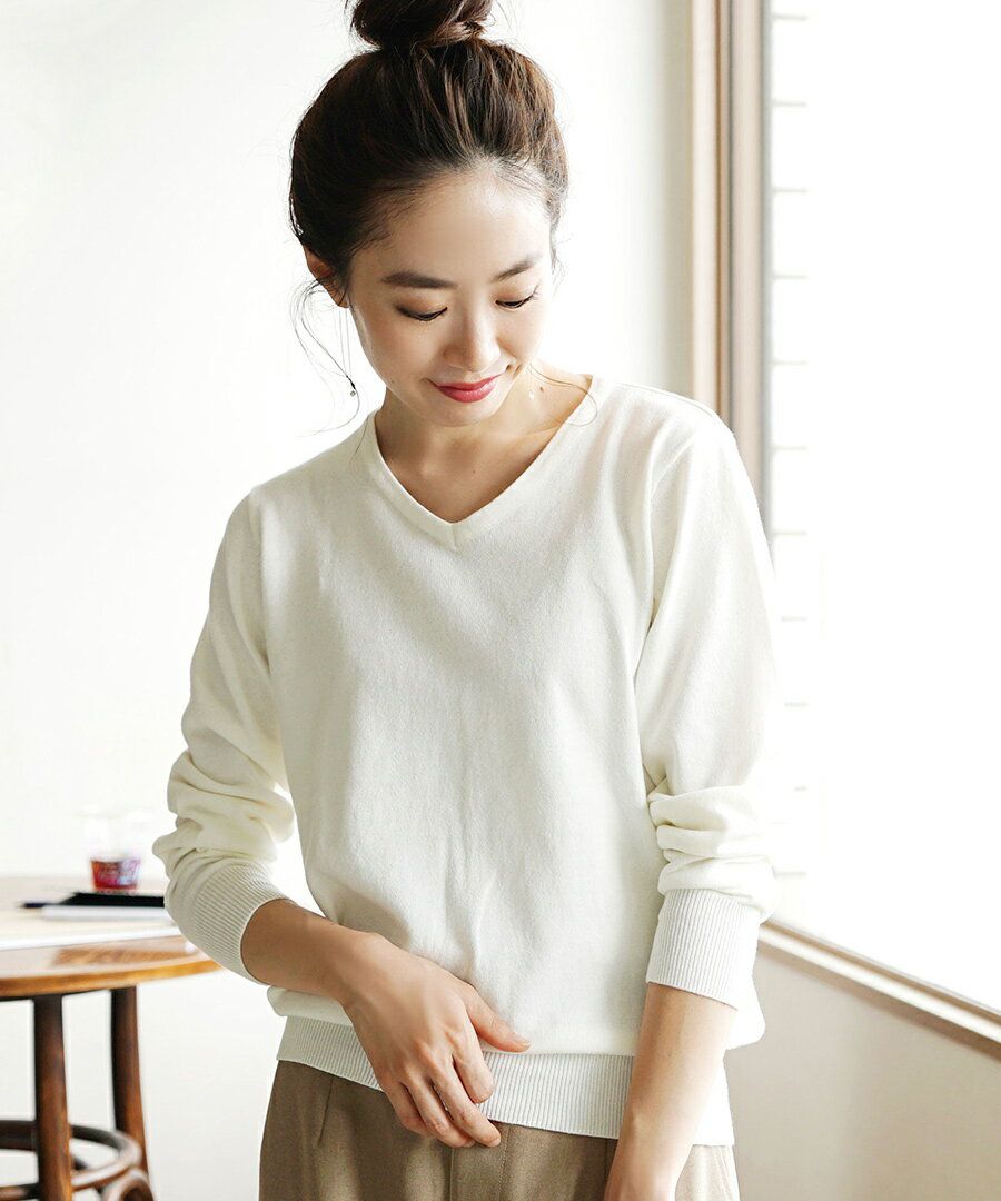 日本 zootie - 定番款純棉V領針織上衣-深綠