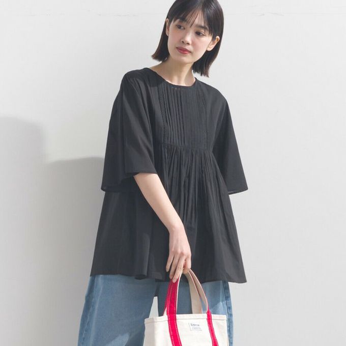 日本 OMNES - 純棉巴里紗柔美皺摺寬袖上衣-寶藍