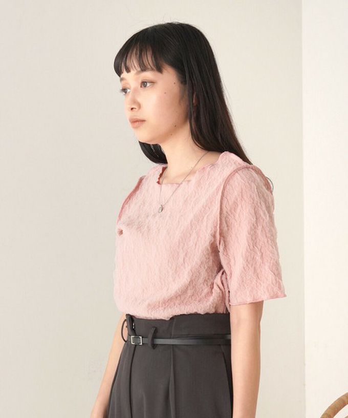 日本 Bab - 前後穿清爽皺褶短袖上衣-粉紅