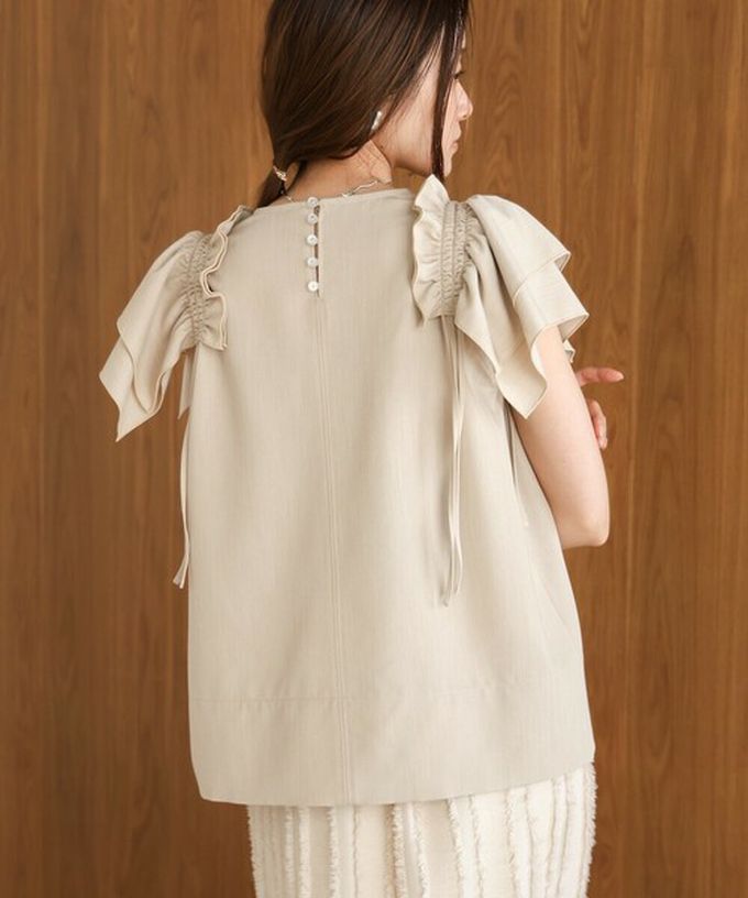 日本 Bab - 浪漫層次感荷葉短袖上衣-卡其杏 (M)