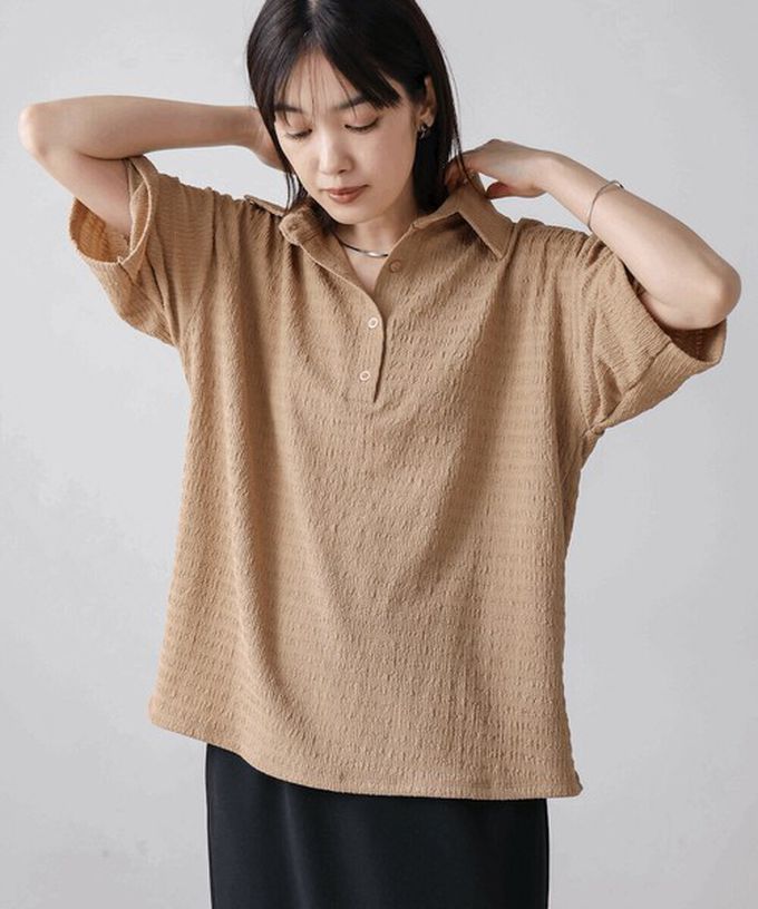 日本 Bab - 精緻紋理都會感五分袖上衣-粉紅