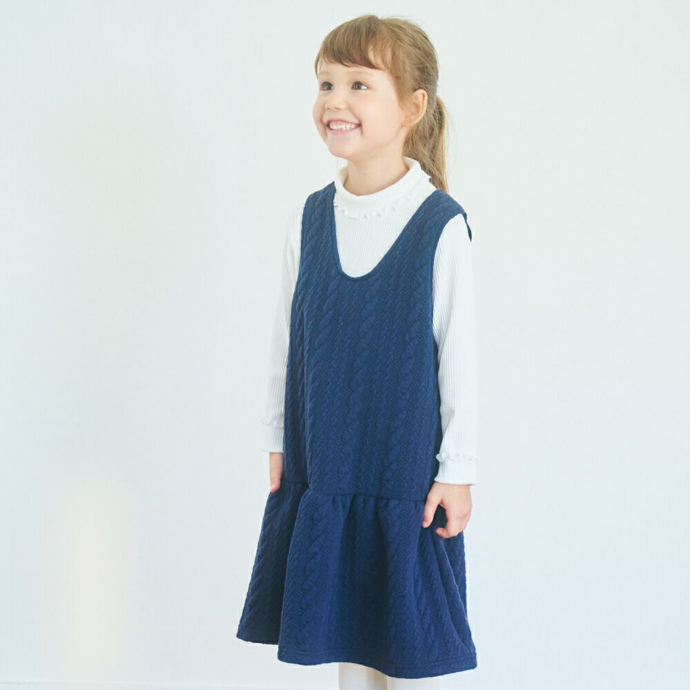 日本 evercloset - 立體緹花編織可愛背心裙-海軍藍