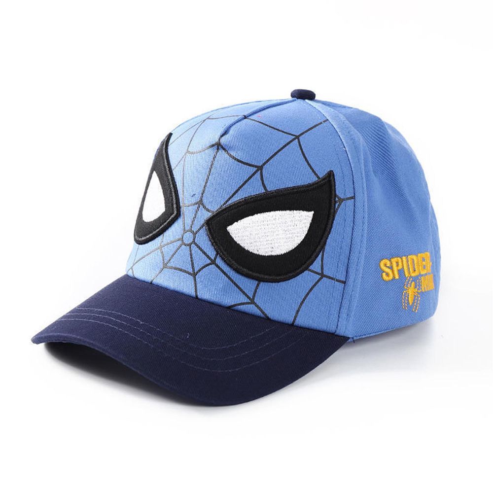 卡通英雄兒童棒球帽-蜘蛛人眼睛(黃英文字)-淺藍色