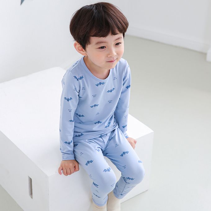 正韓 Cogibu - 極舒適無螢光劑幼兒/兒童 AERO WARM 有機發熱衣睡衣/家居服套裝組-藍蝙蝠