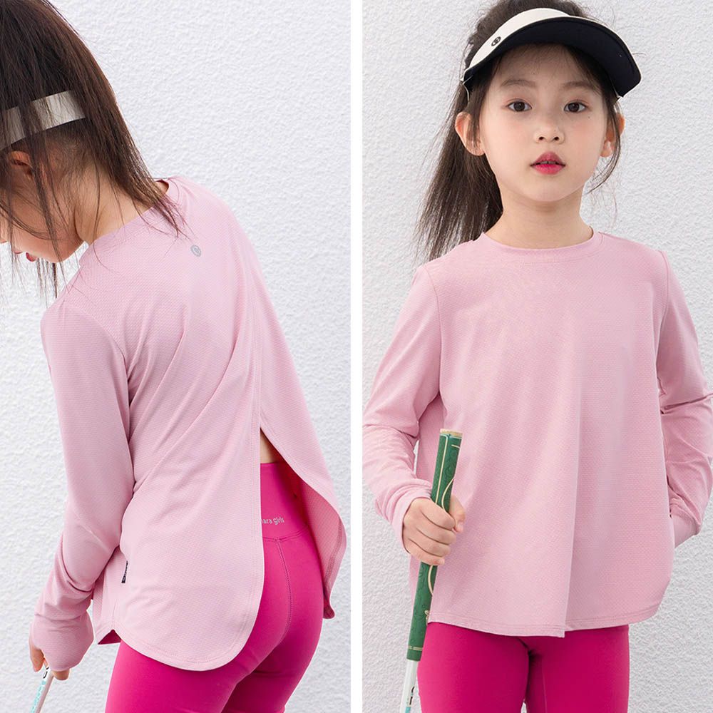 UPF50+防曬涼爽後開衩長袖上衣-粉色